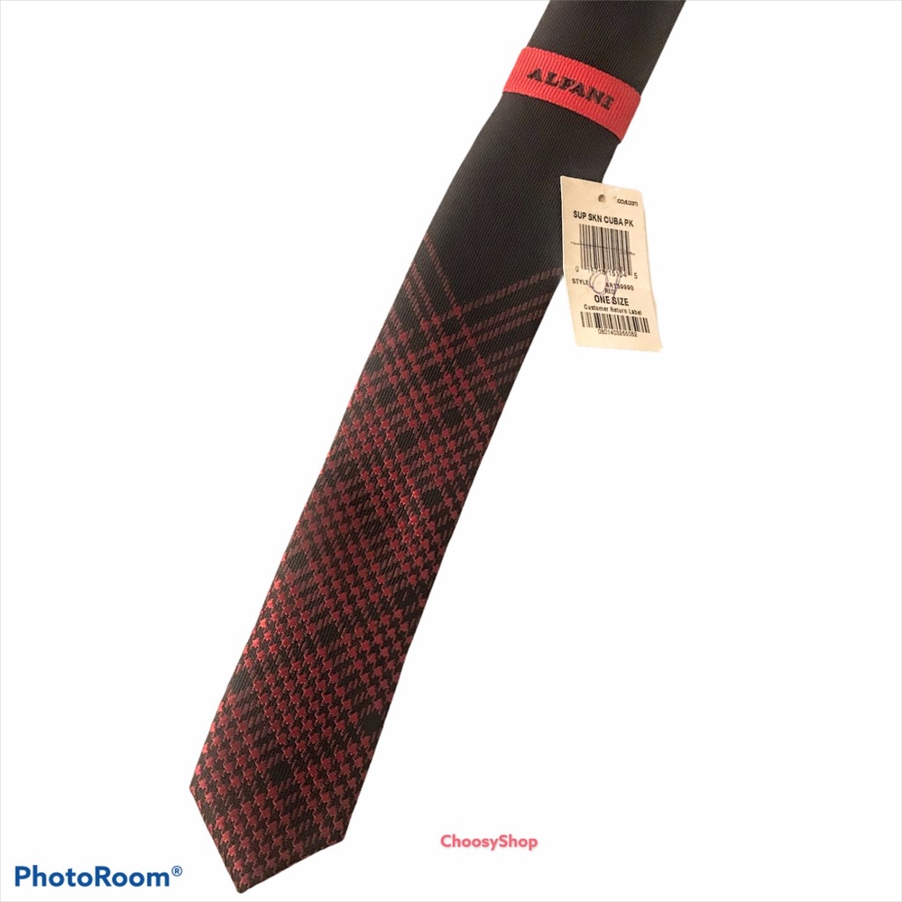 NWT Tie Narrow Red Black Plaid ALFANI Polyester